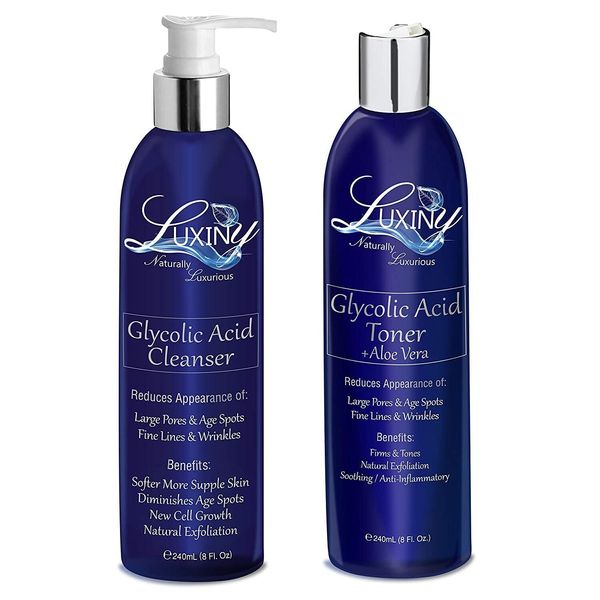 Luxiny 10% Glycolic Acid Cleanser and Toner Set 8 oz Pore Cleanser and Minimizer