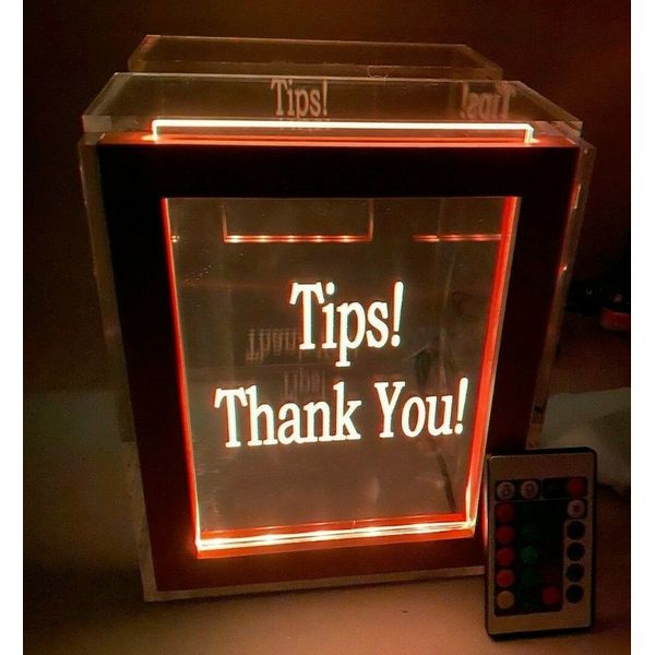 Personalized Tip Box Raffle Fund Raiser Donation Jar Engraved Light Changing LED