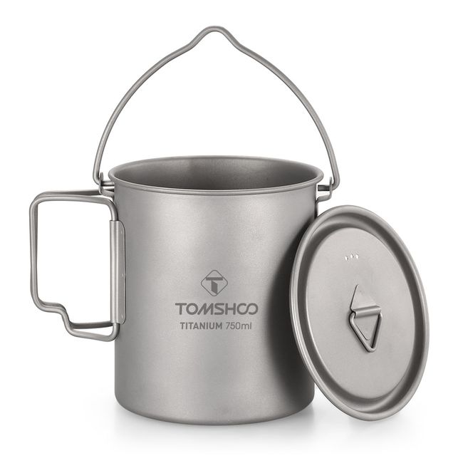 TOMSHOO Camping Titanium Pot Outdoor Titanium Mug with Lid Camping