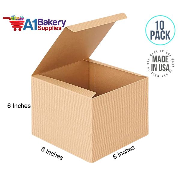 A1 Bakery Supplies Preimer High Kraft Pinstripe Brown Treat Gift Boxes (6 in X 6 in X 6 in 10 pk)