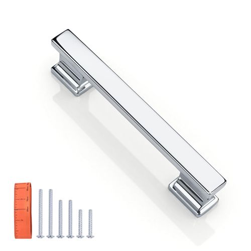 KNOBWELL 6 Pack Polished Chrome Solid Cabinet Pulls 3-3/4 Inch(96mm) Hole Center Kitchen Cabinet Handles,Cabinet Hardware for Cupboard Drawer Pulls