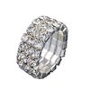 3 Row Elastic Stretch Silver Plated Ring With Clear Rhinestone Crystals