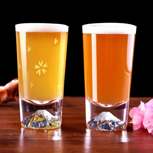 Mt. Fuji Glass, Sakura Kiriko Tumbler, Pair Set, 8.4 fl oz (240 cc), Easy to Hold, Luxury, Artisan Handmade, Paulownia Box, Rock Glass, Beer, Highball, Glasses, Stylish, Celebration, Wedding Gift,