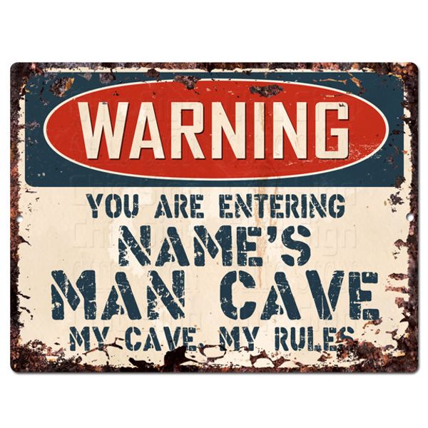 PP4226 WARNING NAME'S MAN CAVE Custom Personalized Chic Sign Decor Funny Gift