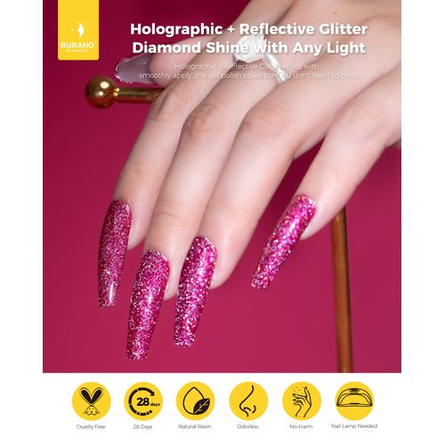 BURANO Reflective Gel Nail Polish, 7.3ml Reflective Diamond Nail Glitter Gel Polish, Sparkly Color Gel Polish Holographic Glitters Shiny Gel Polish UV Lamp Required (JL17)