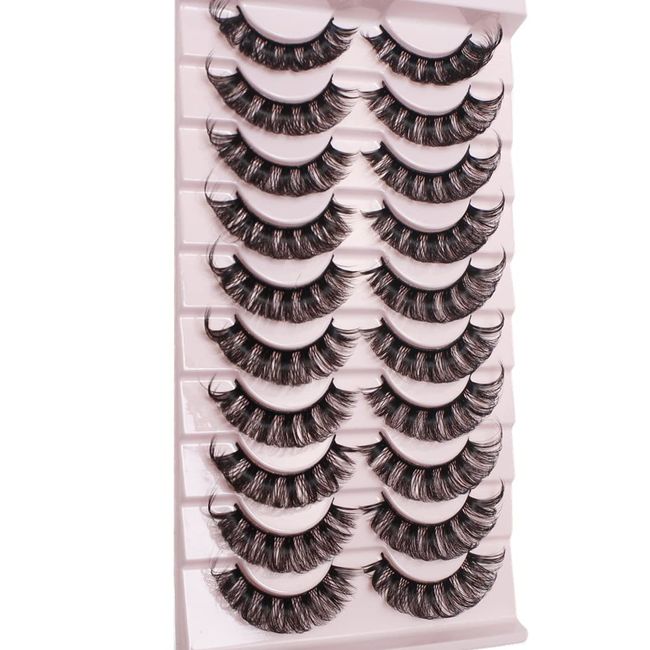 Russian Strip Lashes Natural Look Short Natural Waterproof Thick False Eyelashes 10 Pair Fluffy Volume Faux Mink Lashes Pack (15mm)