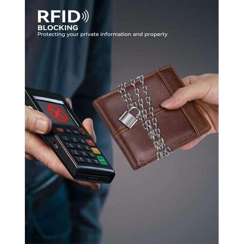 Swallowmall Mens Wallet RFID Genuine Leather Bifold Wallets For Men, ID Window 15 Card Holders Gift Box