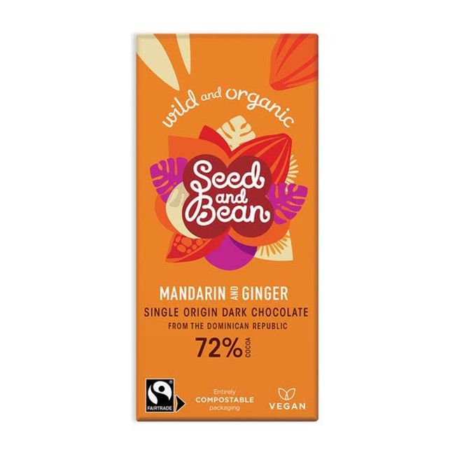 THREE PACKS of Organic Seed & Bean Extra Dark 72% Bar With Mandarin & Ginger 85g x 8