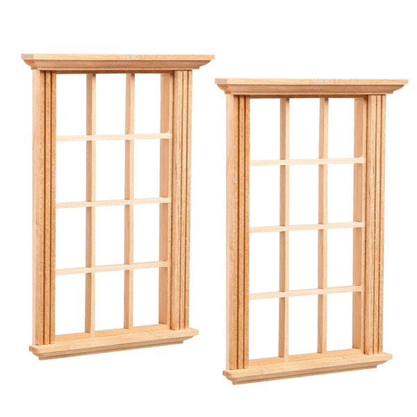 2pcs Mini Furniture Doll House Miniature Window Frame Model Decoration Windows Dollhouse Furniture