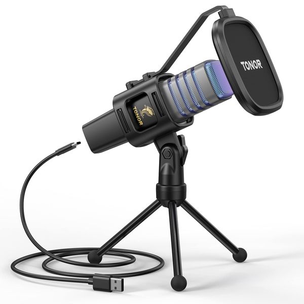 TONOR RGB USB Microphone, Cardioid Condenser Computer PC Mic with Tripod Stand, Pop Filter, Shock Mount for Gaming, Streaming, Podcasting, YouTube, Twitch, Compatible with Laptop Desktop,TC30 with RGB