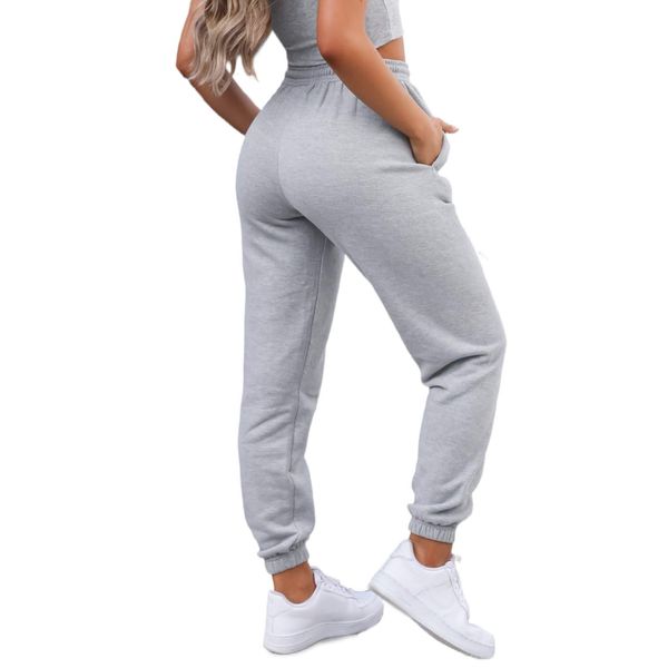 Waitfairy Womens High Waisted Sweatpants Drawstring Jogger Pants Loungewear Bottom Light Grey S