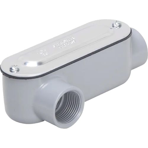 TayMac RLR100 Threaded LR Type Conduit Body, Die Cast Aluminum, Stamped Steel Cover, 1-Inch,Gray