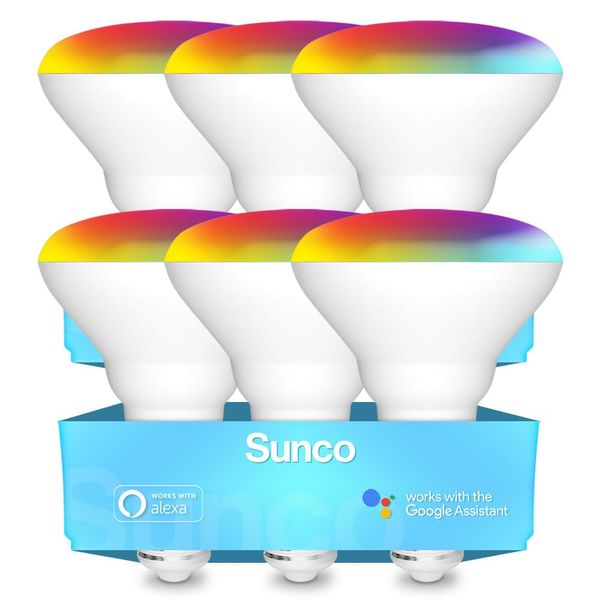 Sunco Lighting BR30 Alexa Smart Flood Light Bulbs Color Changing LED Recessed WiFi Bulb 8W, RGBCW, Dimmable, 650 Lumens, Compatible with Alexa & Google Assistant, E26 Base No Hub Required 6 Pack