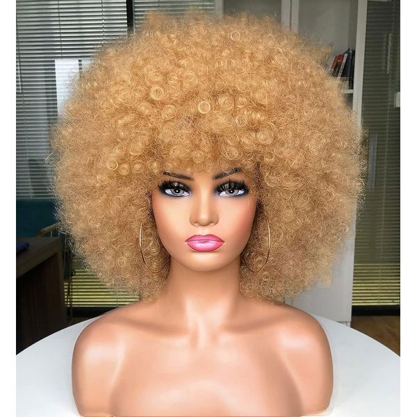 CoCrowns Afro Wigs for Black Women Short Curly Afro Wig Natural Looking Synthetic Full Wigs for Party Cosplay (Blonde)