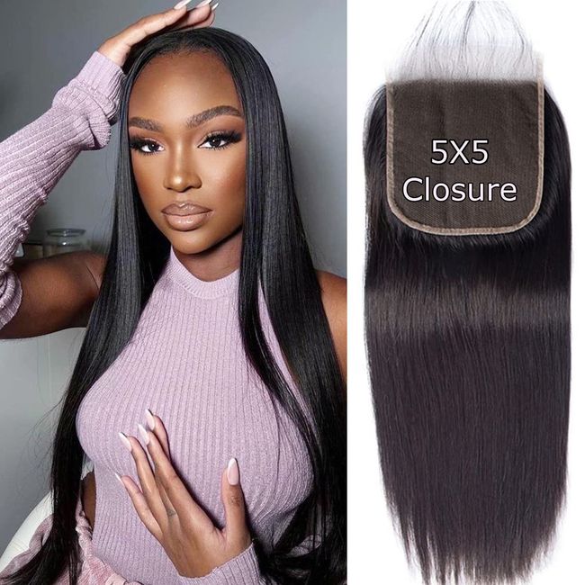 Liangya Hair Hd Closure 5x5 Straight Closure 5x5 Transparent Lace Closure 12A Virgin Remy Human Hair Frontal Closure Pre Plucked With Baby Hair Natural Black Color(14inch)