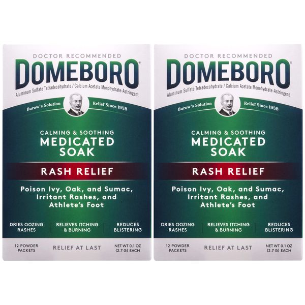 Domeboro Medicated Soak Rash Relief (Burow’s Solution), 12 Powder Packets (Pack of 2)