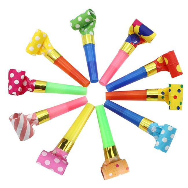 LIKENNY Blown Whistle Cheer Whistle Party Event Toys Kids Toys Birthday Blowback Party Props Set of 10 Colorful (Random Pattern)