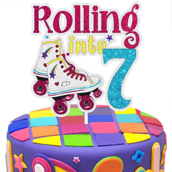 Roller skating 7th Birthday Cake Topper - Roller Theme Boy girl Happy Birthday Party Decorations Supplies