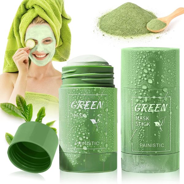 Green Mask Stick Original 2 PCS, Grüntee Maske Stick, Grüner Tee Maske Stick, Green Stick Mitesser, Green Tea Mask Stick, Porentief Reinigend, Feuchtigkeitsspendend und Pflegend