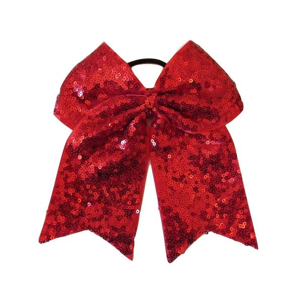 New "FANCY SEQUIN Red" Cheer Bow Pony Tail 7 Inch Girls Hair Bows Cheerleading Dance Practice Football Games Competition School Uniform Christmas Valentine's Day Birthday Holiday Grosgrain Ribbon