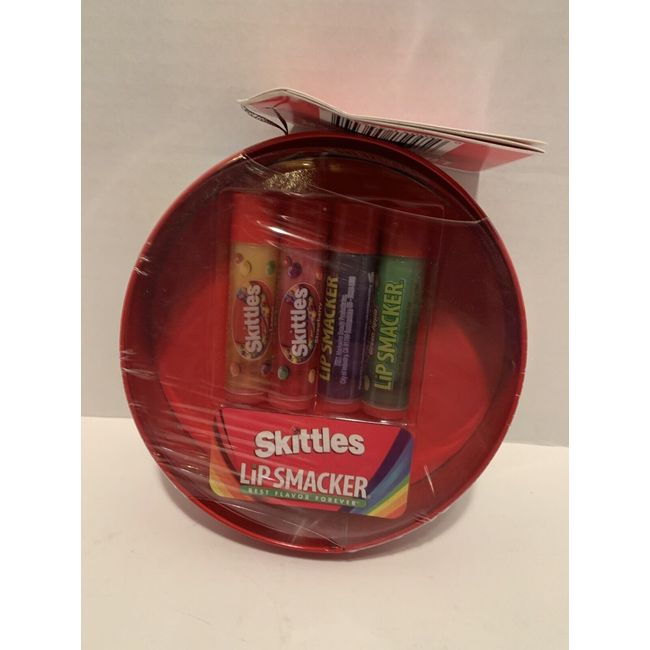 Lip Smacker Balm SKITTLES Best Flavor Forever 4 Sticks With Tin Container