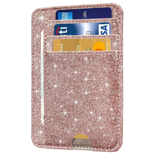 HOTCOOL Card Holder Wallet Front Pocket Minimalist Leather With RFID Blocking Wallet for Men & Women, Glitter Rose