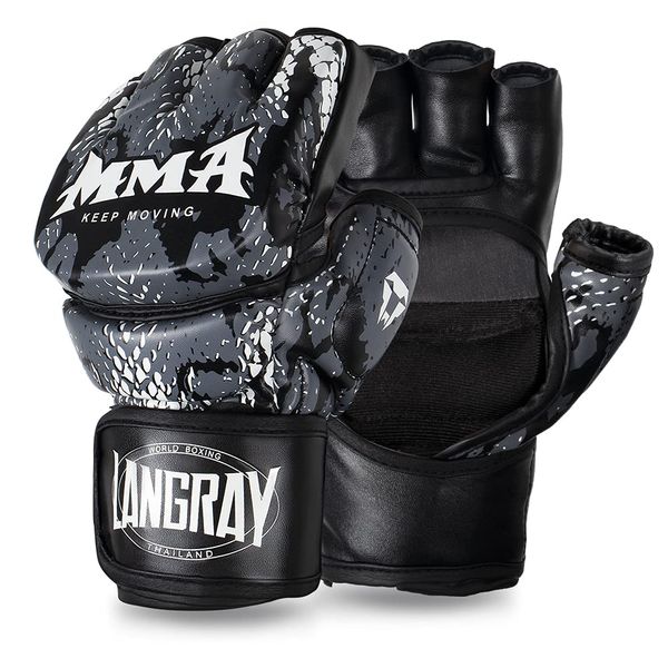 Open Finger Gloves, Boxing Gloves, MMA, Boxing, Muay Thai, Karate, Taekwondo, Etc., For Trailering, Men's, Women (S, Snake Crest)