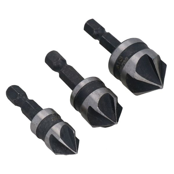 3pc Tapered Countersink Drill Bits Borer 5 Flute 90 Degree Chamfer 12 – 19mm