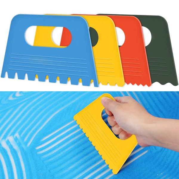 4 Pieces Plastic Scraper Tools Colored Plastic Paint Scrapers Tuff Tray Accessories for Paint Crafts DIY Line Graffiti Scrapers Painting Tool for Toddlers Kids