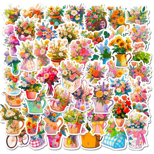 Mistree 50 Sticker Blumen für Fotoalbum, Scrapbook Sticker Set Wasserfest, 5 CM