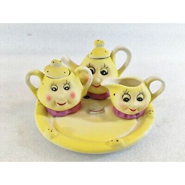 Child's Miniature Ceramic Yellow Tea Set