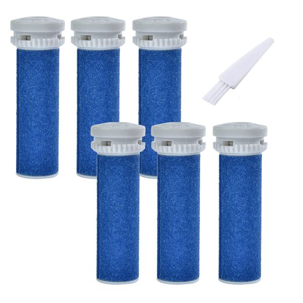 6 Pack Blue Extra Coarse Replacement Roller Refills Compatible with Scholl Express Pedi Foot Smoother Include a Cleaning Brush