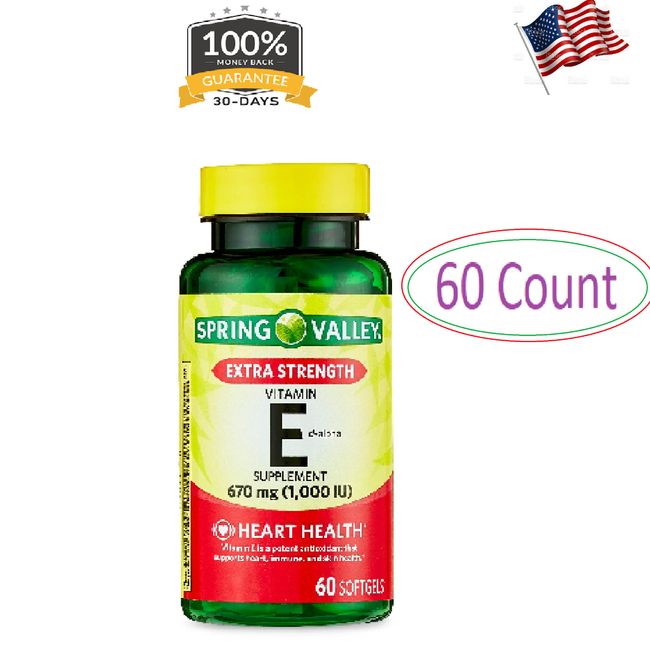 Spring Valley Extra Strength Vitamin E D-Alpha Softgels, 670 mg (1,000 IU), 60 C