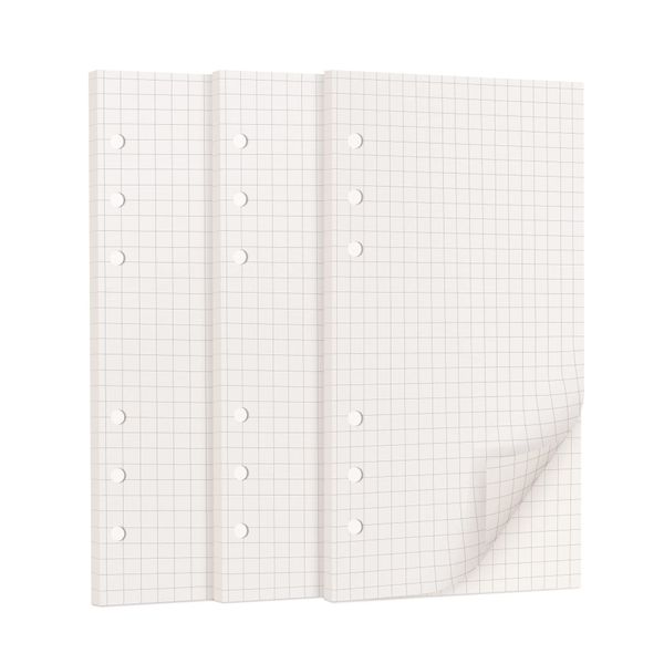 OVISEEN Blätter A6 Papier Kariert, 6 Löcher A6 Refill Nachfülleinlagen Loose Notizpapier A6 Refill Paper für 6 Ring Binder Notizbuch, Tagbuch, Skizze, Malerei 5mm kariert