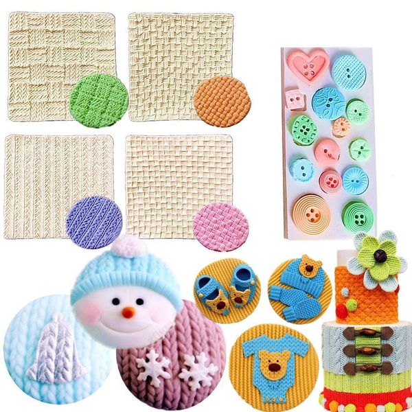 JeVenis Set of 5 Mini Knitting Sweater Fondant Mold Crochet Texture Cake Decoration Button Impression Mat for Baby Shower Party Cupcake Cake Decoration