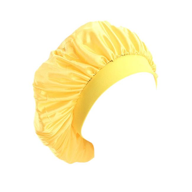 beauty YFJH Women's Soft Satin Silk Salon Bonnet Night Sleeping Wide Band Hat Chemo Hair Loss Cap (Yellow)