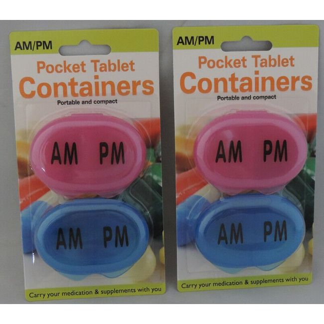 4pk AM PM Pocket Pill Tablet Medication Containers DAILY Organize Vitamin Travel