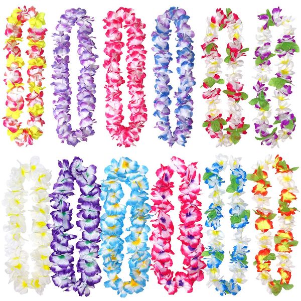 Millennial Essentials 12 Pack Thickened Hawaiian Leis Floral Necklace for Hula Dance Luau Party, Party Favors Celebrations and Decorations