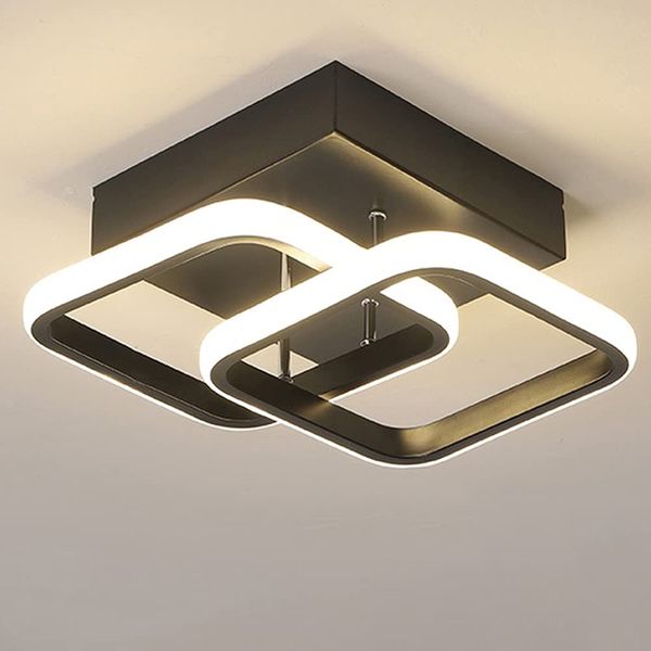 EIDISUNY Ceiling Light Square Modern LED Aluminum White Black Small Ceiling Lamp for Entrance Hallway Office Bedroom Kitchen Living Room 22W Warm White Light (Black)