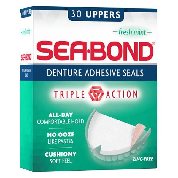 Sea-Bond Denture Adhesive Seals for Uppers, Fresh Mint 30 ea (Pack of 4)