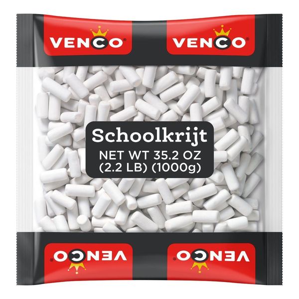 Venco Schoolkrijt Licorice Chalk Sticks 2.2lbs Bag - Crunchy White Mint Coated Candy - Soft Sweet Anise Filling - Original Dutch Food - Candy bulk