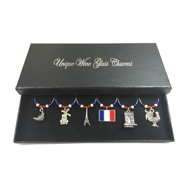 Libby's Market Place Set of 6 France Wine Glass Charms with Gift Box