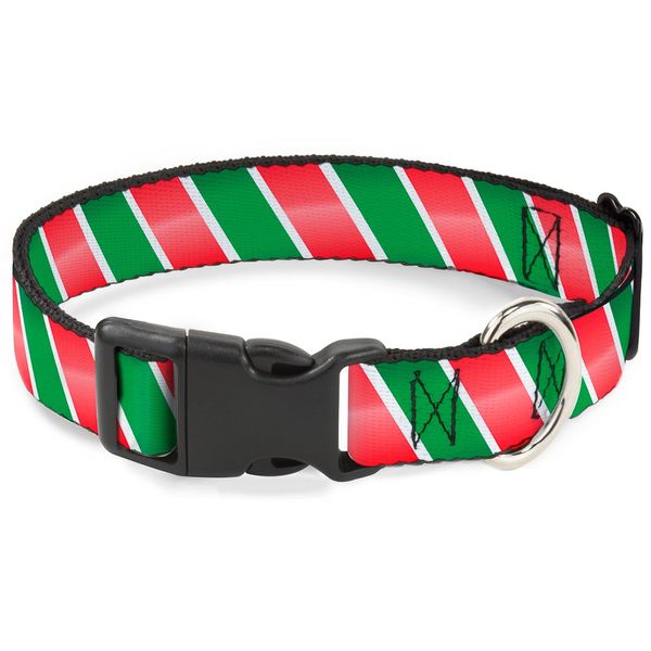 Buckle-Down 9-15" Candy Cane4 White/Red/Green Plastic Clip Collar, Small