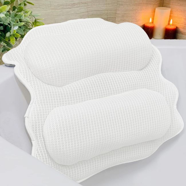 Bath Pillow Bathtub Pillow Headrest, Luxury Bath Pillows for Tub Neck and Back Support, Ergonomic Tub Pillow for Bath with 6 Strong Suction Cups Spa Bath Cushion Shower Pillow Bathtub Accessories