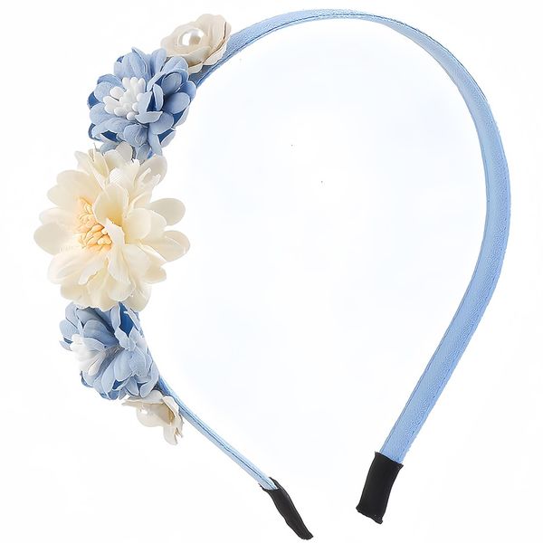 Muagorn Flower Headband Spring Summer Hair Accessories for Women Girls, Pink White Rose Flowers Hair Bands Elegant Decoration Headdress Party Wedding Supplies (Blue, Normal)