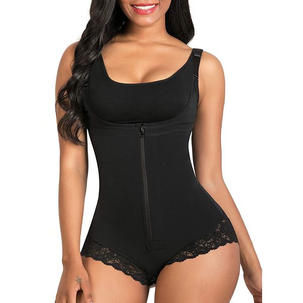 SHAPERX Shapewear Figurformend Bauchweg Body Shaper Figurformender Formende Bodys Taillenformer Verstellbar Shaping Bodysuit, UK-SZ7200-Black-XS