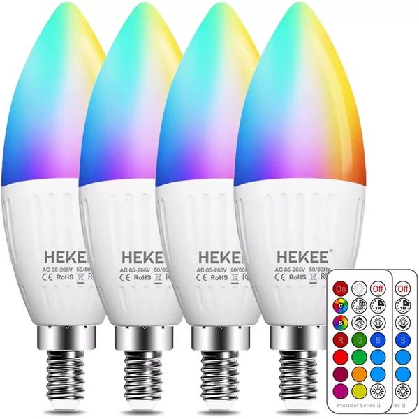 Color Changing LED Candelabra Bulbs, Remote Control, 4 Pack