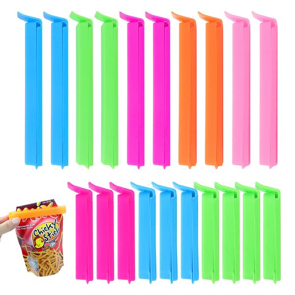 Redamancy 20Pcs Food Clips, Plastic Food Bag Clips, Multicoloured Reusable Bag Clips for Food Storage, 2 Different Sizes Freezer Bag Clips for Snacks, Foods and Kitchen Storage