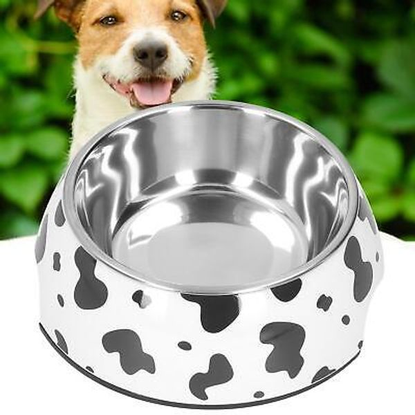 Stainless Steel Antislip Dog Food and Water Bowl Cute Cow Design 2in1 Pet Dish