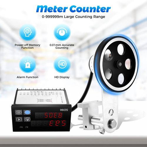 Knwigoe Digital Length Meter Counter Mechanical Length Counter Rolling Wheel Single Measure Wheel Unit in Feet Meter Yard Mechanical Length Counter with Control Function 0-999999 110v